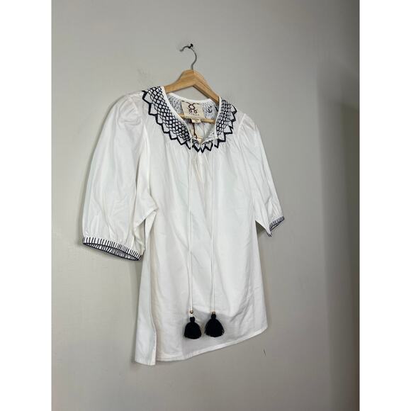 NWT Figue Poplin Embroidered Tassel Corded Frankie Top Clean White Size: Medium - Picture 4 of 10